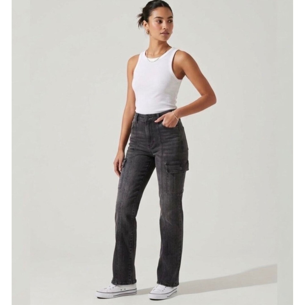 AQUA Cargo Pants Women 25 Black Straight Leg Utility Pockets Streetwear